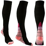 Reehut Compression Socks (20-30mmHg) with Free Ebook for Men & Women - Great for Running, Nursing, Medical, Athletic, Edema, Flight Travel, Pregnancy and Shin Splints (Black & Pink, L/XL)