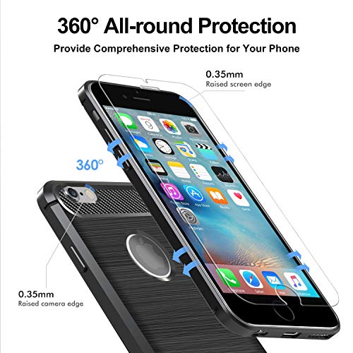ivoler Coque pour iPhone 6s Plus / 6 Plus + 3X Protecteur D\'écran en Verre Trempé, Fibre de Carbone Silicone Souple TPU Housse Etui Coque de Protection avec Absorption de Choc et Anti-Rayure