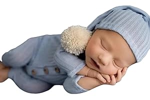 VEDORY Newborn Baby Photo Shoot Props Girl Boy Crochet Knit Hat Costume Stripe Hat Pants Overalls Photography Props