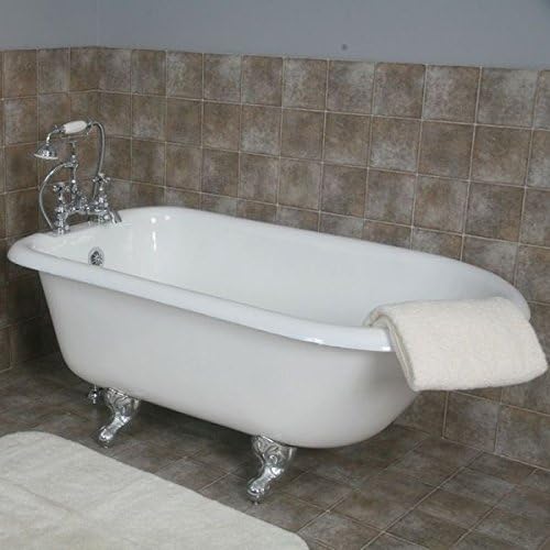 Cast-Iron Rolled Rim Clawfoot Tub 55" X 30" with No Faucet Drillings and Brushed Nickel Feet