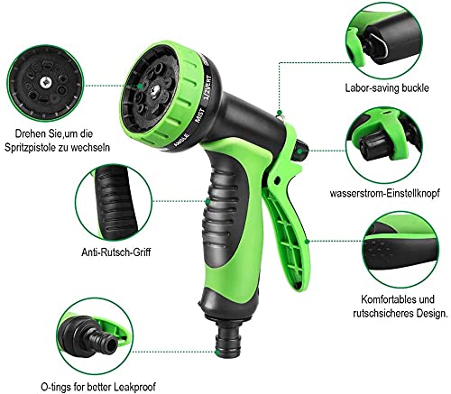 Vivibel Gartenschlauch, Flexibler Gartenschlauch 30m, Dehnbarer Flexschlauch Gartenschlauch, Flexi Gartenteich Schlauch mit 10 Funktion Garten Handbrause für Autowäsche, Gartenbewässerung, Yard