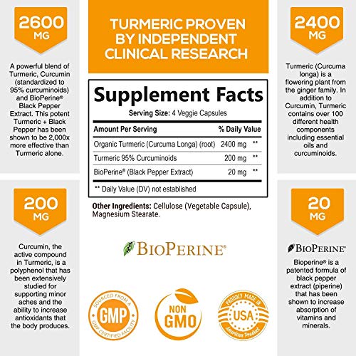 Turmeric Curcumin 2600mg With BioPerine, Ginger & Black Pepper - 60 Capsules - Joint Health Support