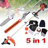 PanelTech 5 in 1 52CC Brush Cutter Hedge Trimmer Pruning Chainsaw Grass Trimmer and Extension Pole