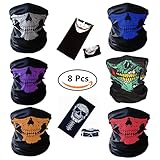 BCOCOB Motorcycle Face Masks 8 Pieces Skull Mask Black Seamless Skull Face Tube Mask, Ghosts Balaclava Half Face for Out Riding Halloween Cosplay Outdoor Cycling Hiking Skiing Camping
