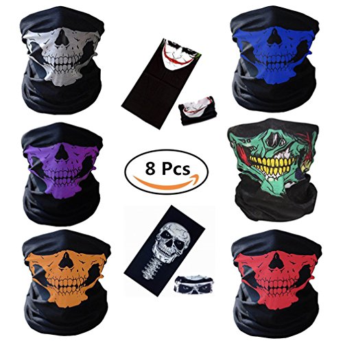 BCOCOB Motorcycle Face Masks 8 Pieces Skull Mask Black Seamless Skull Face Tube Mask, Ghosts Balaclava Half Face for Out Riding Halloween Cosplay Outdoor Cycling Hiking Skiing Camping