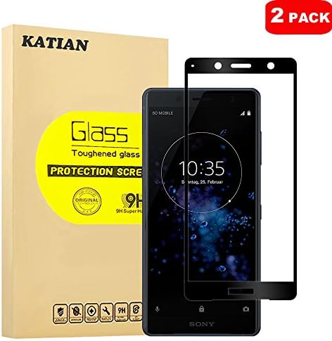 [2 Pack] Sony Xperia XZ2 Compact Screen Protector, KATIAN HD Full Coverage Protector[Anti-Scratch] [Anti-Fingerprint] [No-Bubble] [Case-Friendly], 9H Hardness Tempered Glass Screen Film [Black]