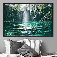 Framed Canvas Wall Art Forest Waterfalls Group Multicolor Nature Photography Realism Relax/Calm - 16x24 inches