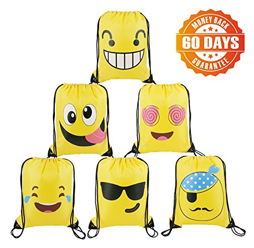 Emoji Party Supplies Favor Bags Drawstring Backpack for Kids Teens Boys and Girls Birthday Goody Gift 10 Pack and 6 Pack