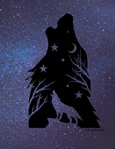 Notebook: School Composition Notebook 100 Pages Wide Ruled Lined Paper Wolf Night Sky Cover Design