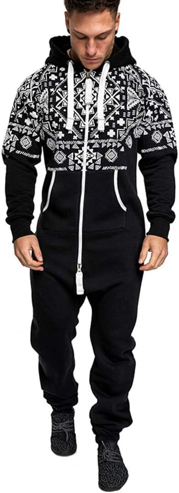 GOFIVE Men's Fashion Playsuit Hoodie Jumpsuit Adult Sleepwear Onesies Pyjamas