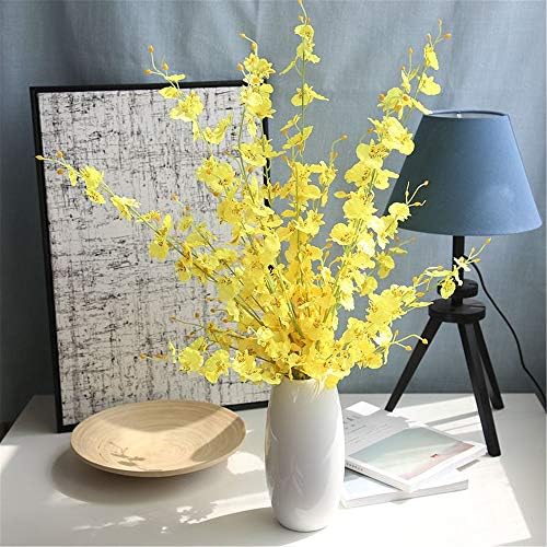 Artificial Flowers Orchids Silk Fake Flowers 38" Dacing Lady Orchid Long stem Faux Orchids for Home Office Wedding Party Decoration(Yellow,6 Pcs)