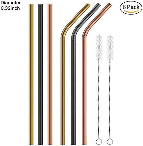 Metal Straws Stainless Steel Straws FoYoung Reusable Drinking Straws with Brushes for 20 30OZ Yeti Tumbler Extra Long 8mm Wide|Rose|Gold|Black