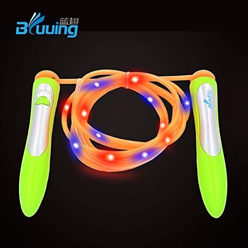 Bluuing Color-Change LED Jump Rope Fun Fitness Fully Adjustable Rope Skipping with Battery Operated Kinetic-Powered Light (GREEN)