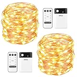Mpow 33ft 100 LED Battery Operated String Lights, Fairy String Lights Remote Control, Decorative Lights Dimmable, Copper Wire Lights Bedroom, Patio, Garden, Parties (2 Colors Changable)