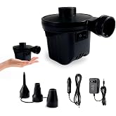Electric Air Pump,Portable Quick-Fill Air Pump, Air Mattress Pump with 3 Nozzles for Inflatable Boat, Air Mattress Beds,Swimming Ring.Compatible with Home and car Adapter by Inscool
