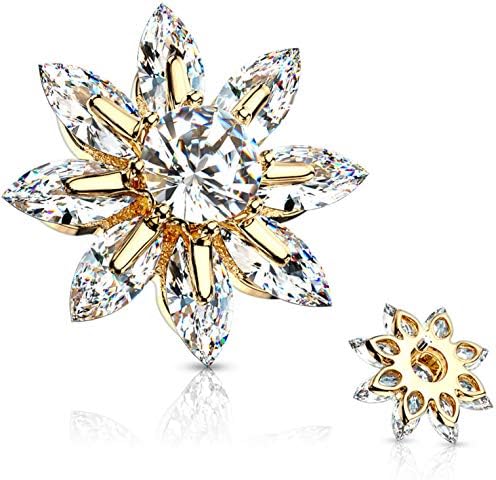 BYB Jewelry Fancy Flower Marquise CZ Petals Surgical Steel Dermal Anchor Top