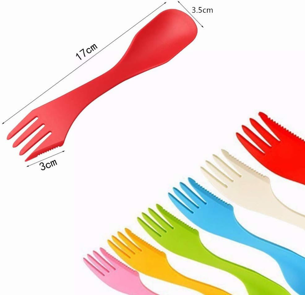 NA 6Pcs Plastic Spork Lightweight & Strong All In One Camping Cutlery Spoon Fork Knife Set Portable and Reusable Camping Spork Flatware for Backpacking Hiking Outdoors - Image 4