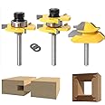 Lock Miter 45 Degree Joint Router Bits + 2Pcs Tongue and Groove Set [1/4-Inch Shank], APLUS 45° Lock Mitre Glue Joint Router Bit + Router Bit Set 3 Teeth T Shape, Wood Milling Cutter Woodworking Tool