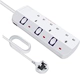 Tech Traders 3 Way Extension Lead 2M Cable Individual Switches White Power view 1