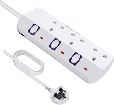Tech Traders 3 Way Extension Lead 2M Cable Individual Switches White Power