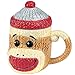 Sock Monkey Mug with Lid Ceramic Cable-Knit Texture Collectible Coffee Cup