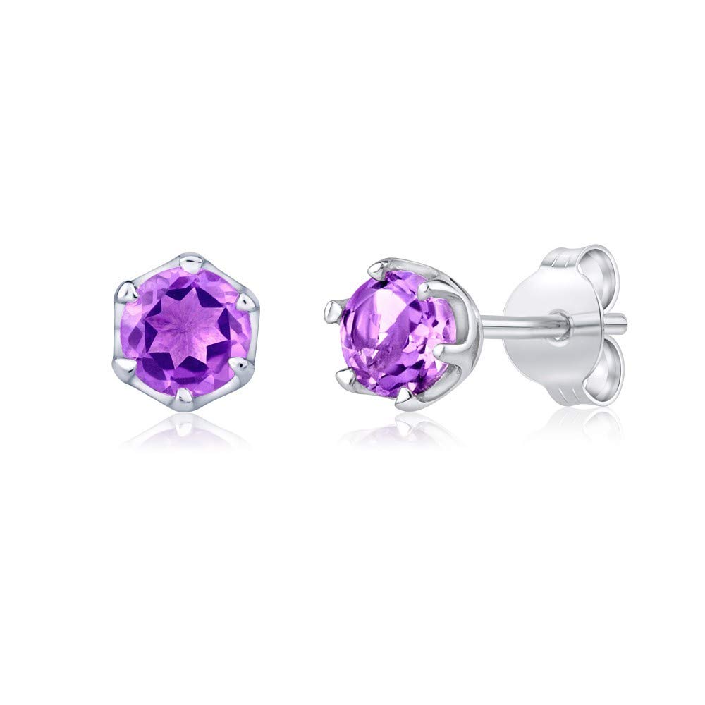SILVEGO Women 925 Sterling Silver Earrings with Real Purple Amethyst 4 mm