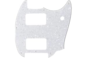 ROZILO White Pearl HH 9 Holes Round Corner Guitar Pickguard 2 Humbuckers Compatible for Squier Bullet Series Mustang Electric Guitar