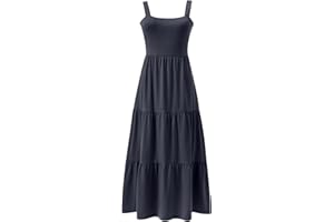 ANRABESS Women's Summer Casual Long Maxi Beach Vacation Dresses Sleeveless Square Neck Flowy Tiered Sun Dress with Pockets