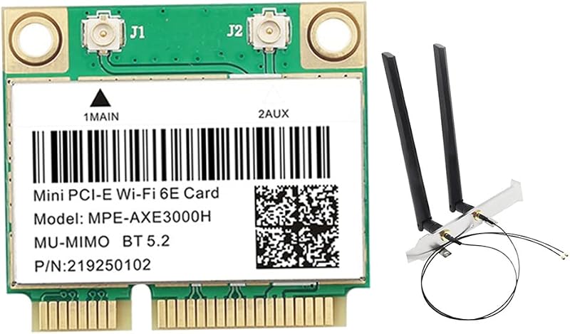 Durratou AXE3000H WiFi 6E Mini PCI-E Card w/ Antenna, BT 5.2, 2400Mbps