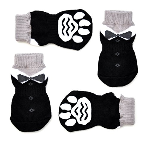 Posch Pet Socks for Small and Medium Breed Dogs. Anti-Slip Knit Socks with Traction Soles for Indoor Wear. Slip On Paw Protectors. (XS, Black)