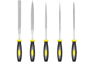 Needle File Set (Carbon Steel 5 Piece-Set) Hardened Alloy Strength Steel - Mini Needle File Set Includes Flat, Square, Triang