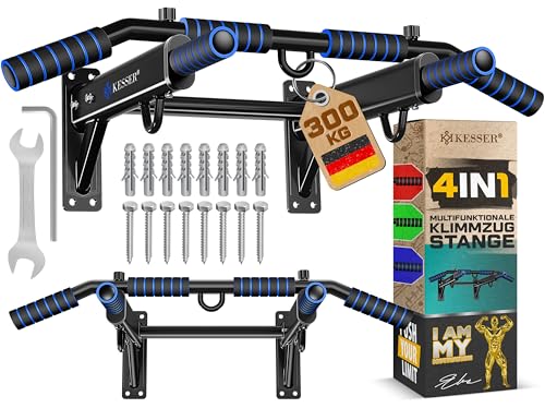 KESSER® Klimmzugstange Wandmontage 4in1 bis 300kg, Pull Up Bar Wand + rutschfesten Griffen & Multi-Grip, Klimmzugstange für zu Hause, Halterung für Bo