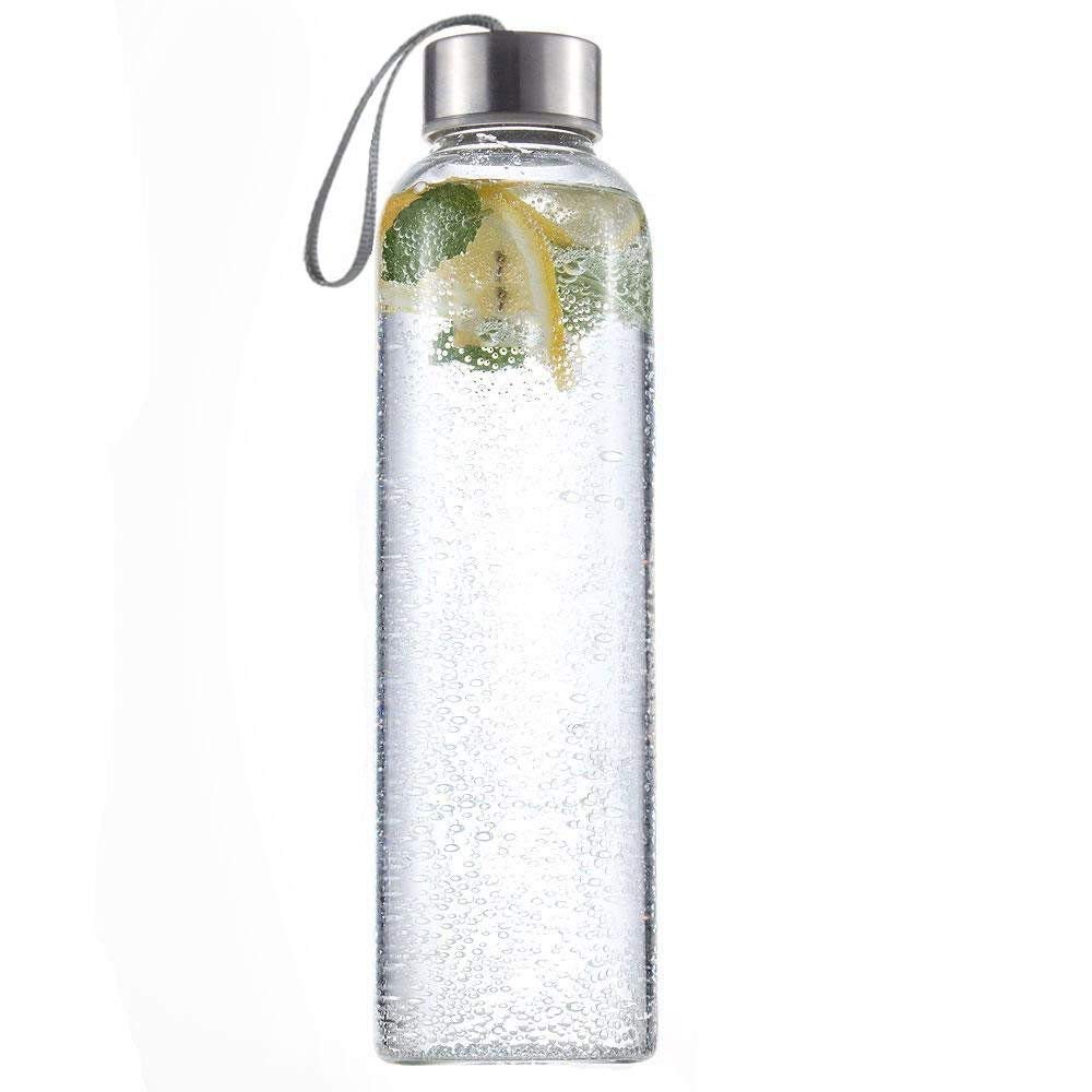 HTUK Glass Water Bottle with Carrying Loop 500ml Clear