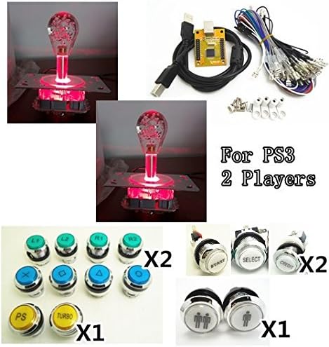 Juyao 1 kit of top bat Ball 5V Lighting Arcade to USB Controller 2 Player MAME Multicade Keyboard Encoder, Silver Illuminated Button
