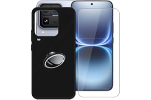 Phone Case for Vivo iQOO 15 Ultra, with 1 PCS Screen Protector, 360° Rotatable Ring Holder, Ultra Thin Black Soft Silicone Sh