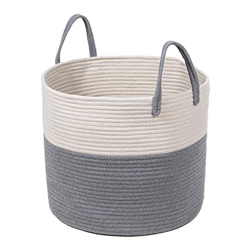 Extra Large Cotton Rope Basket 17 x 14.7 with Handles, for Baby Laundry Basket Woven Blanket Basket Nursery Bin