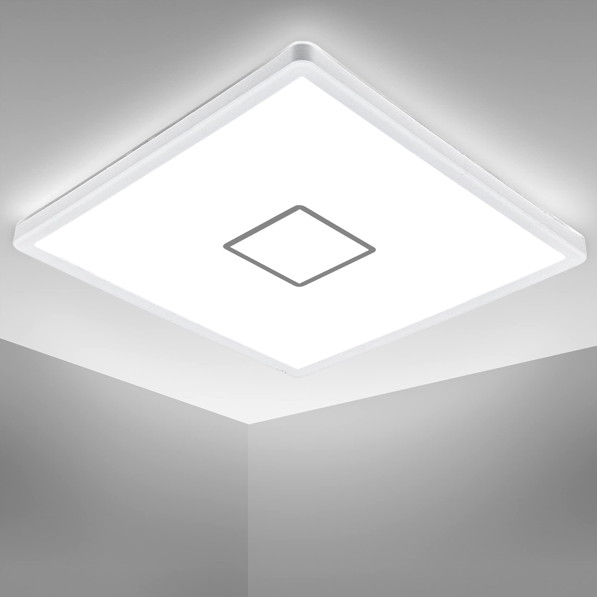 B.K.Licht LED Ceiling Light, ultra-thin, Built-in 18W LED Board, 4000K Natural White 2400Lm, height 1.1in, square, side 11.53in, Flush mount, Modern light fitting for Office, Dining room, Kitchen IP20