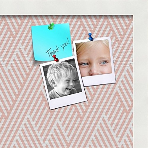 PinPix Custom Printed pin Cork Bulletin Board Made from Canvas, Modeco Zig Zag Grapefruit 16x16 inches (Completed Size) and Framed in Satin White Frame (PinPix-Group-65)