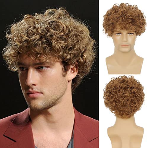 Beweig Short Wig for Men Blonde Layered Curly Wig Synthetic Halloween Costume Hair Wigs with Wig Cap โ image 1