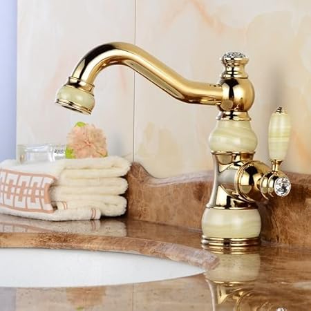AYSYP Grifos de baño de Cobre Dorado Grifo de Piedra Mezclador de Grifo