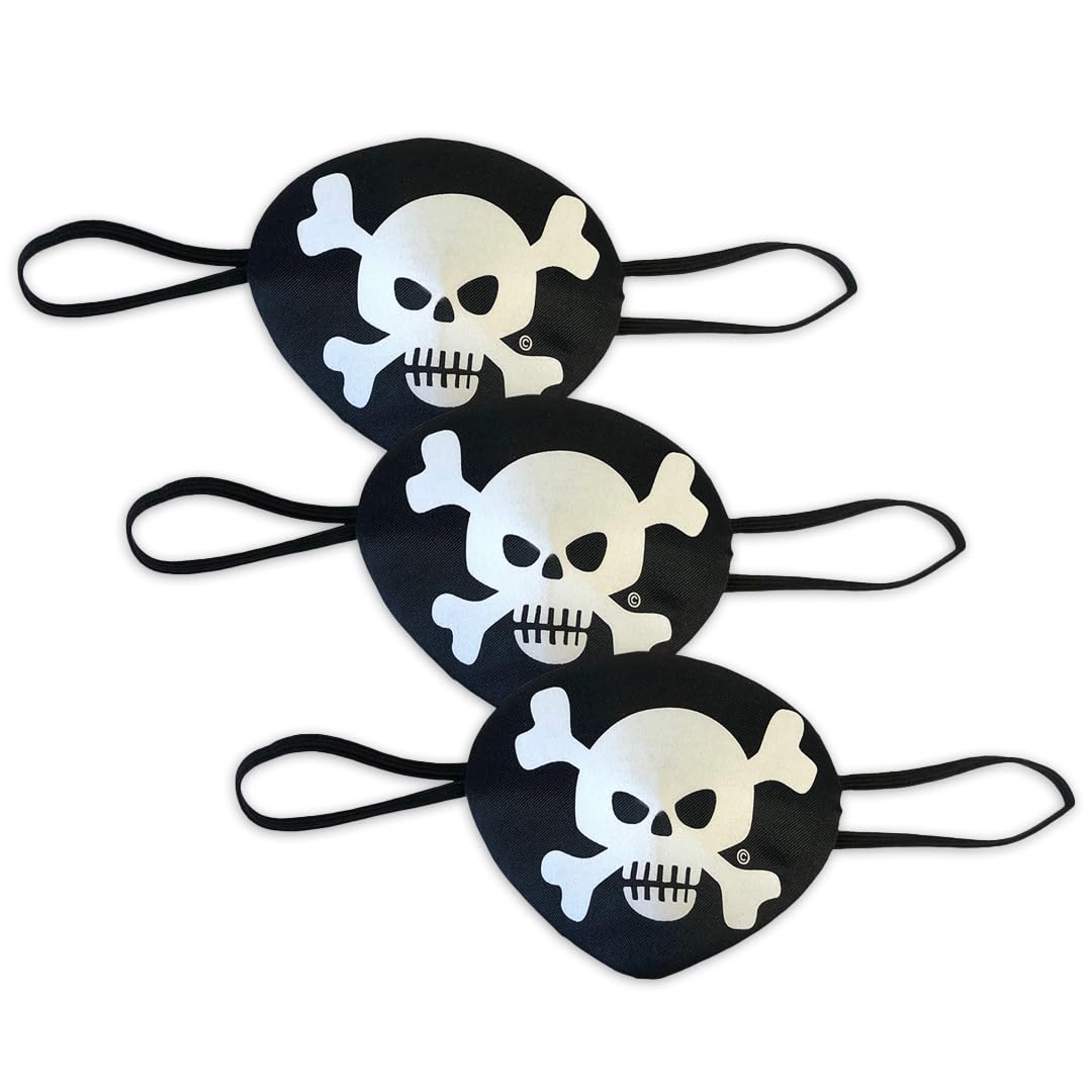 Liontouch - Pirate Eye Patch, 3-Pack - Captain Red Stripe - Age 3+ Years | Pretend Play Toy For Kids & Toddlers with Skull Motive | Dress Up, Fancy Dresses & Costumes For Kids Sailing the Caribbeans
