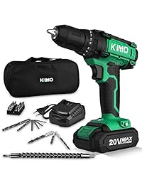 Taladro Driver-20V inalámbrico con embrague ajustable 21+1+1, 3 8" sin llave, 46 piezas accesorios, 330 lb Torque2, velocidad variable y LED de entrada para trabajo en casa garaje de madera