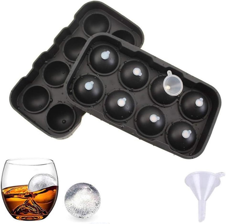 8 Whisky Ball Ice Ball Mould, Round Ice Hockey Mould, Ice Ball Mould with Small Funnel for Whiskey Cocktail Gin (Ball Diameter 4.5 cm)