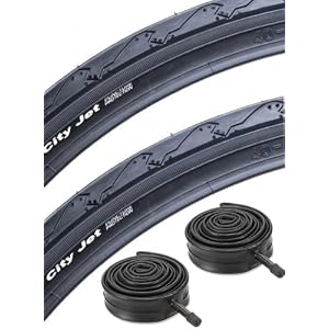 Schwalbe City Jet 26″ Mountain Bike Slick Cycling Commuting Tyre 26″ x 1.95″ & Schrader Valve Tube Deal x 2 (Pair of Tyres and Tubes)