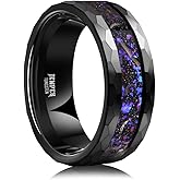 JEWPER Tungsten Rings for Men Womens 8mm Black Fashion Promise Wedding Band Hammered Groove Meteorite Orbo Carbide Beveled Polished Edge Comfort Fit