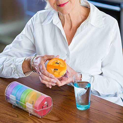 BUG HULL Pill Organizer 2 Times a Day, Weekly Travel Pill Box, 7 Day AM PM Pill Case, Daily Round Medicine Organizer for Vitamins, Fish Oils or Supplement