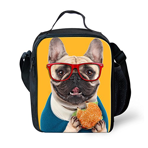 HUGSIDEA Funny French Bulldog Lunch Box for Teen Girls Food Bag Yellow