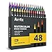 Arrtx Watercolor Markers, 48 Colors Real Brush Pens Water Based Watercolor Brush Pens with Flexible Brush Tips for Painting, Drawing, Coloring, Calligraphy, Manga and More