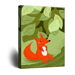 Cute Cartoon Animals Canvas Wall Art - A Red Fox in The Forest - Giclee Print Gallery Wrap Kid