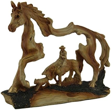 Zeckos The Wrangler Cowboy In Horse Faux Carved Wood Openwork Statue